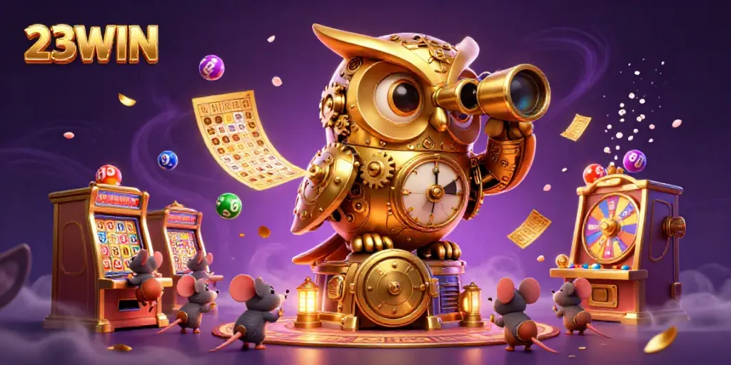 23WIN features a vibrant casino scene with an owl and delightful game elements.