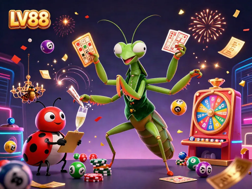 Experience thrilling gameplay at LV88 with a dynamic casino scene filled with exciting games and vibrant characters.