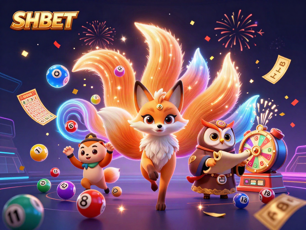 Engage with SHBET's vibrant gaming world through a colorful lottery scene