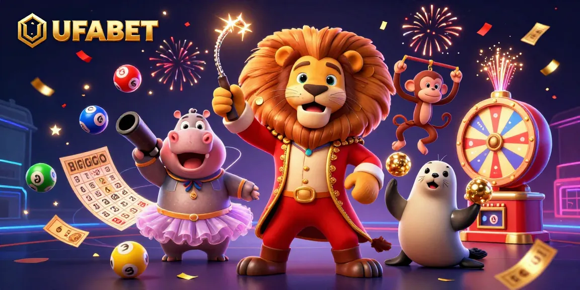 Engage with UFABET's vibrant lottery scene showcasing colorful elements and dynamic characters.