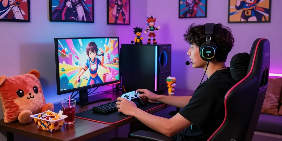 Exciting gaming setup featuring a player enjoying ecchi games in a vibrant environment.